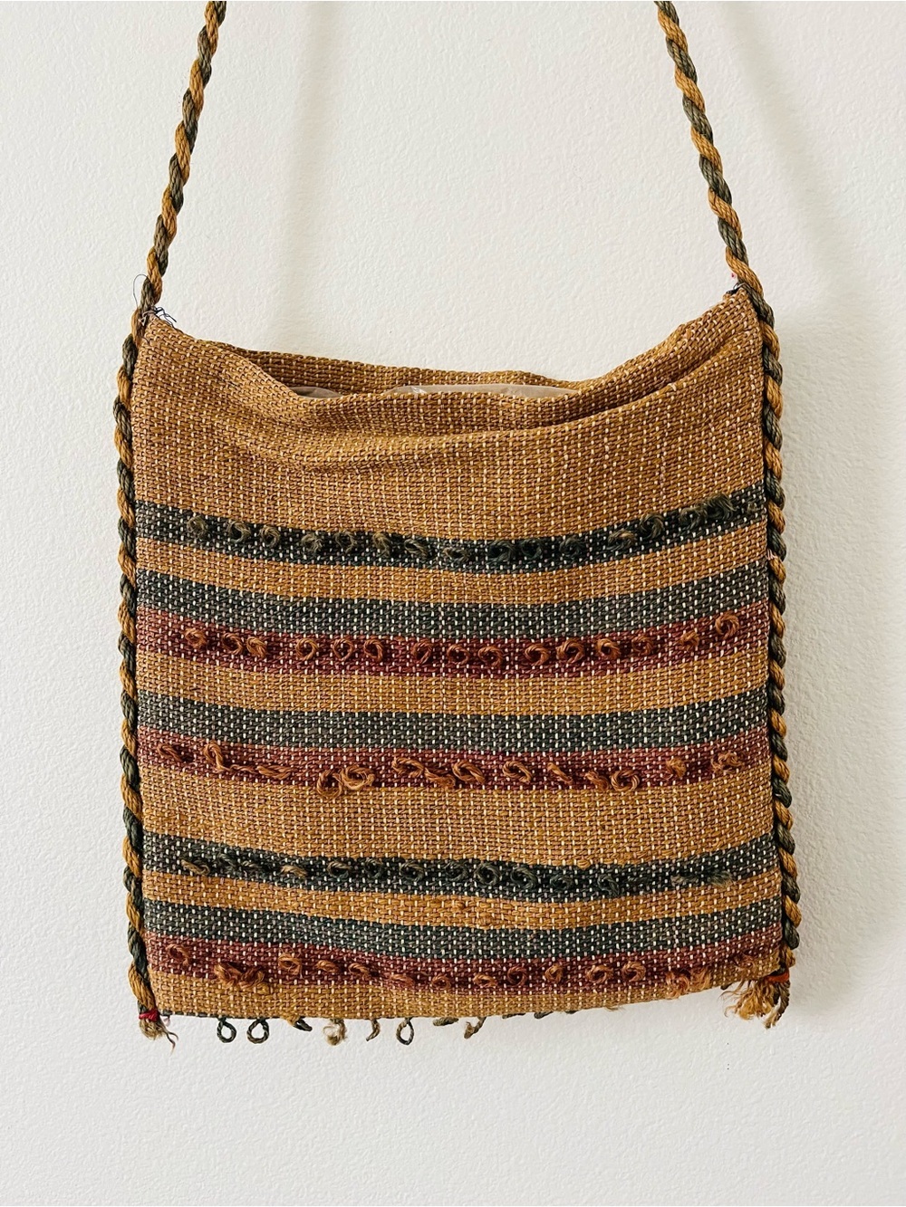 Handwoven Brown Striped Shoulder Bag